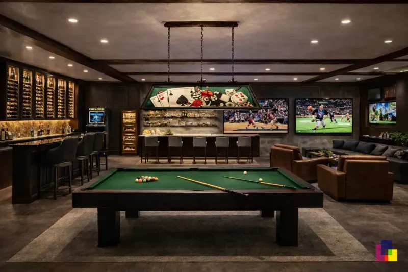 Sporty Silverleaf game room interior design, Silverleaf North Scottsdale, Arizona