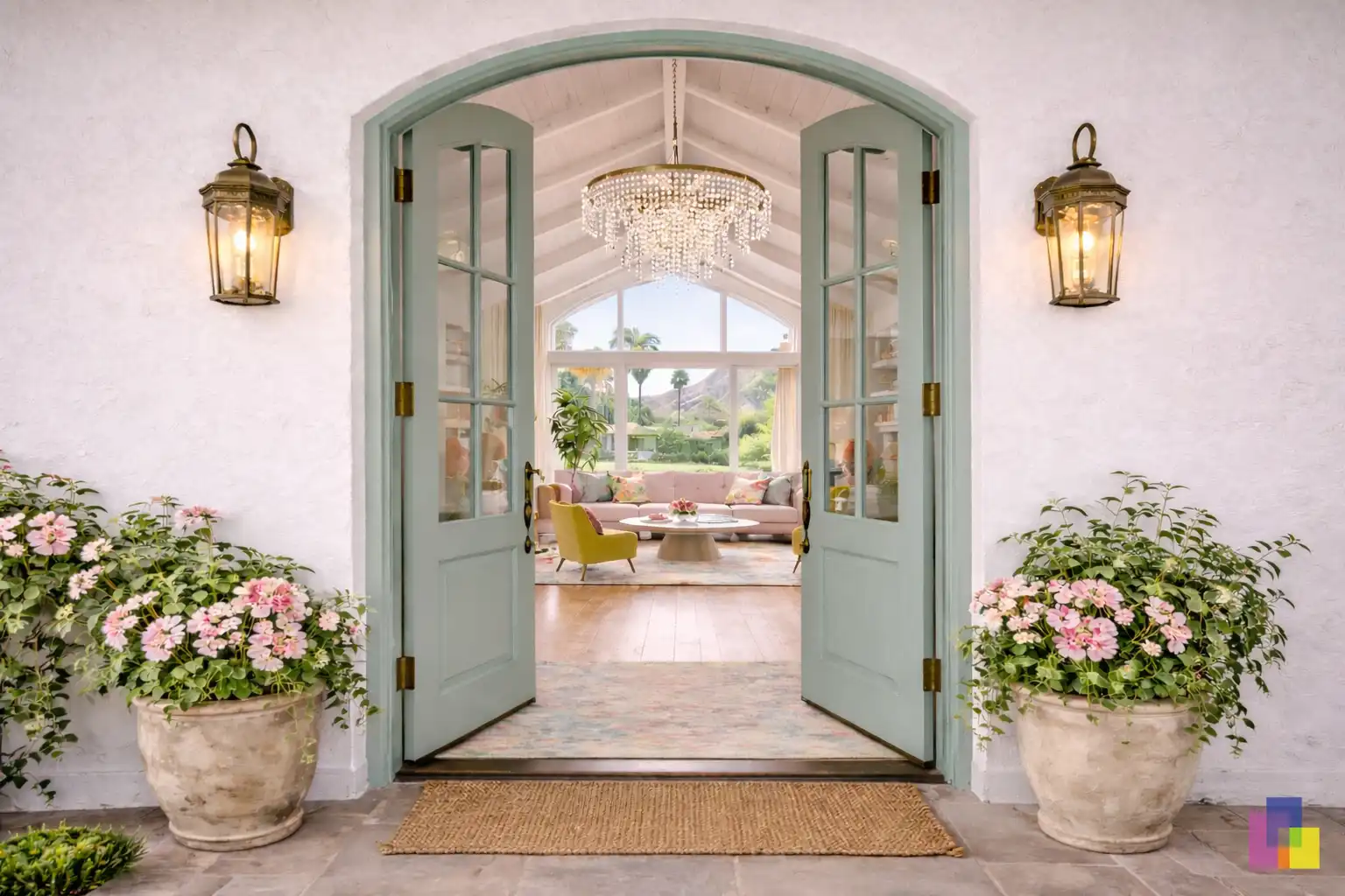 Mid-century modern front entry door in Mid-Town Phoenix, interior design by Park Avenue Design